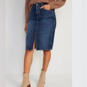 Old Navy Higher High-Rise Button-Fly Midi Jean Pencil Skirt Girls size 14 (25)